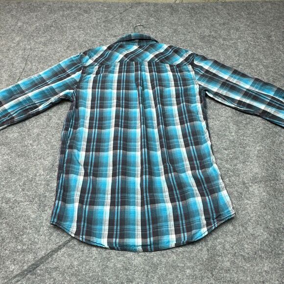 Skully Shirt Mens Medium Snap Up Teal Plaid Western Cowboy‎ Ranch Rodeo - Picture 7 of 10